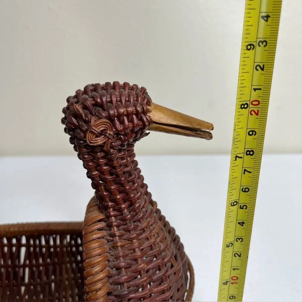 Vintage Brown Rattan Wicker Duck Basket Woven Wood Bird Farmhouse Decor Boho